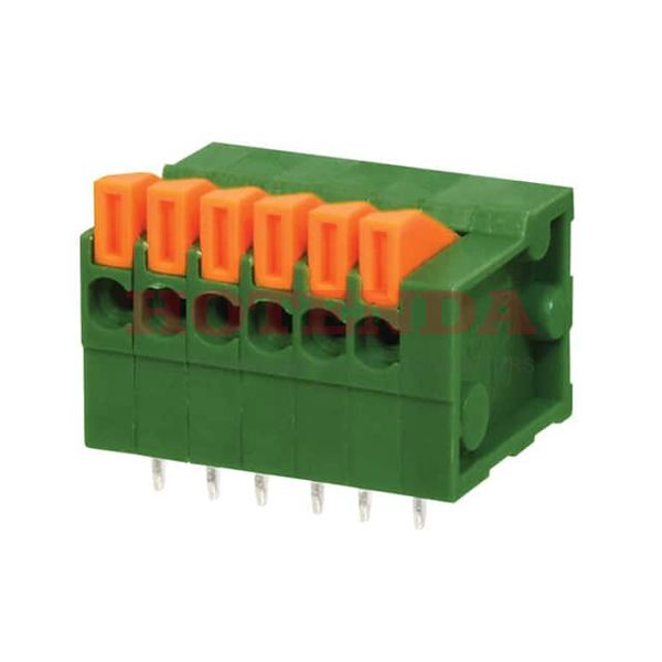 TBL003-254-06GR-2OR - 0.100 2.54mm Green Tray Polyamide (PA66), Nylon 6/6 Through Hole Horizontal with Board Screwless 1 Levels 20-24 AWG TBL003-254