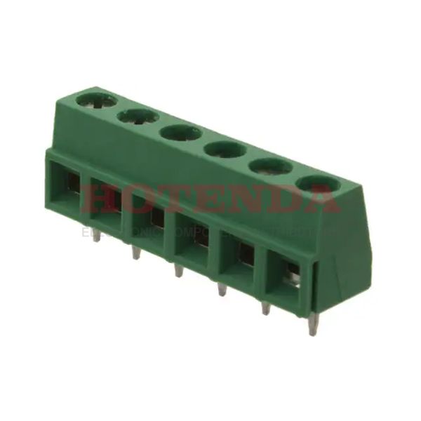 282836-6 - 0.197 5.00mm Green Tray Polyamide (PA66), Nylon 6/6 Through Hole Horizontal with Board Screw - Rising Cage Clamp 1 Levels 16-30 AWG Buchanan