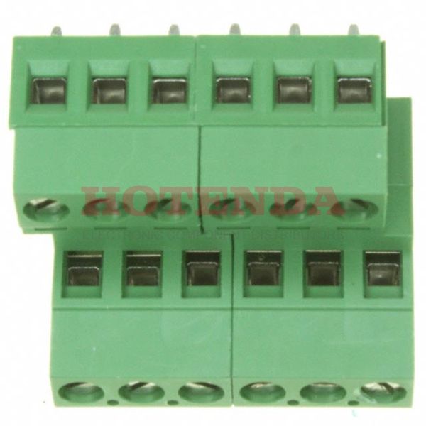 796692-6 - 0.200 5.08mm Green Bulk Polyamide (PA66), Nylon 6/6 Through Hole Horizontal with Board Screw - Rising Cage Clamp 2 Levels 12-30 AWG Buchanan
