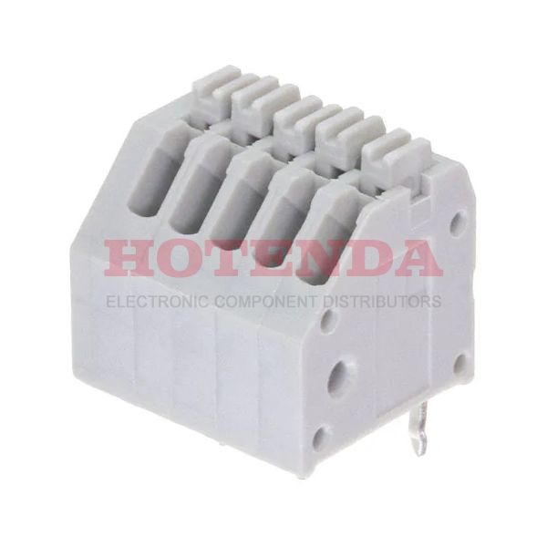 EB59A-05-V - 0.098 2.50mm Gray Bulk Polyamide (PA66), Nylon 6/6 Through Hole, Kinked Pin Horizontal with Board Screwless - Leg Spring, Push-In Spring 1 Levels 20-28 AWG EB