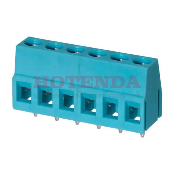 TB004-508-06BE - 0.200 5.08mm Blue Bulk Polyamide (PA66), Nylon 6/6 Through Hole Horizontal with Board Screw - Rising Cage Clamp 1 Levels 12-24 AWG TB004-508