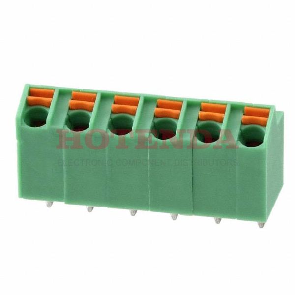 1752256 - 0.197 5.00mm Green Bulk Polyamide (PA), Nylon Through Hole 25° (155°) Angle with Board Screwless - Spring Cage, Tension Clamp 1 Levels 16-26 AWG COMBICON SPTA