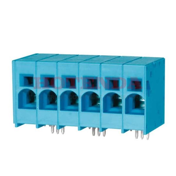 TBL008-1000-06BE - 0.394 10.00mm Blue Tray Polyamide (PA66), Nylon 6/6 Through Hole Horizontal with Board Screwless - Spring Cage, Tension Clamp 1 Levels 4-18 AWG TBL008-1000