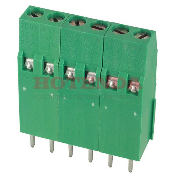 ED793/6 - 0.197 5.00mm Green Bulk Polyamide (PA), Nylon Through Hole Horizontal with Board Screw - Rising Cage Clamp 1 Levels 12-30 AWG ED793