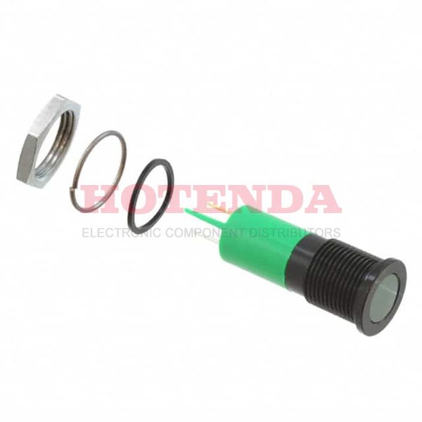 Q14F1BXXHG02E - LED INDICATOR;14MM;Flush;Black Chrome;Hyper Green;No Resistor;2VDC;IP67