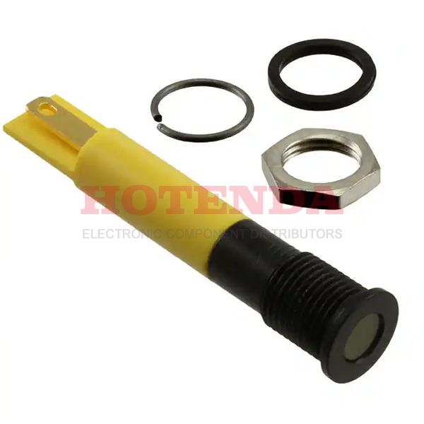 Q8F1BXXHY02E - LED INDICATOR;8MM;Flush;Black Chrome;Hyper Yellow;No Resistor;2VDC;IP67