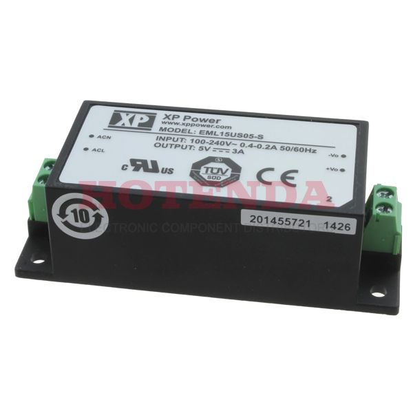 EML15US36-S - XP POWER EML15US36-SAC/DC Enclosed Power Supply, Medical, Adjustable, Fixed, 85 V, 264 V, 15 W, 36 V, 420 mA
