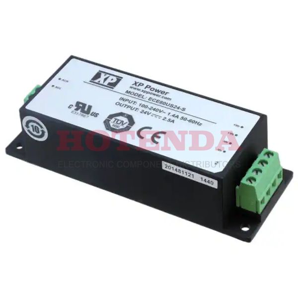 ECE60US24-S - XP POWER ECE60US24-SAC/DC Enclosed Power Supply, Compact, Fixed, 85 V, 264 V, 60 W, 24 V, 2.5 A
