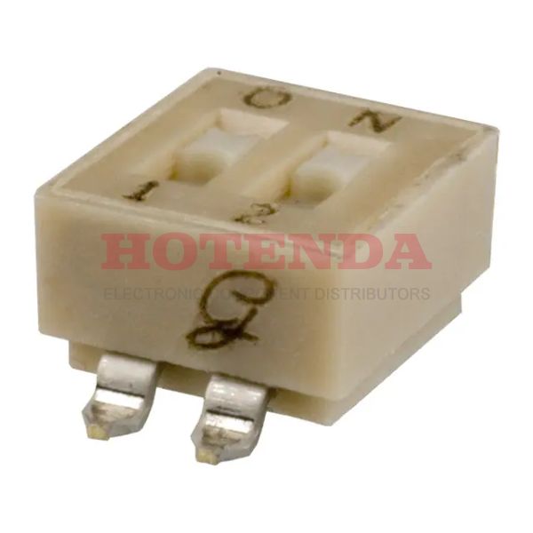 90HBW02PRT - Switch DIP ON OFF SPST 2 Recessed Slide 0.1A 30VDC Gull Wing 2000Cycles/SwitchCycles 2.54mm SMD T/R
