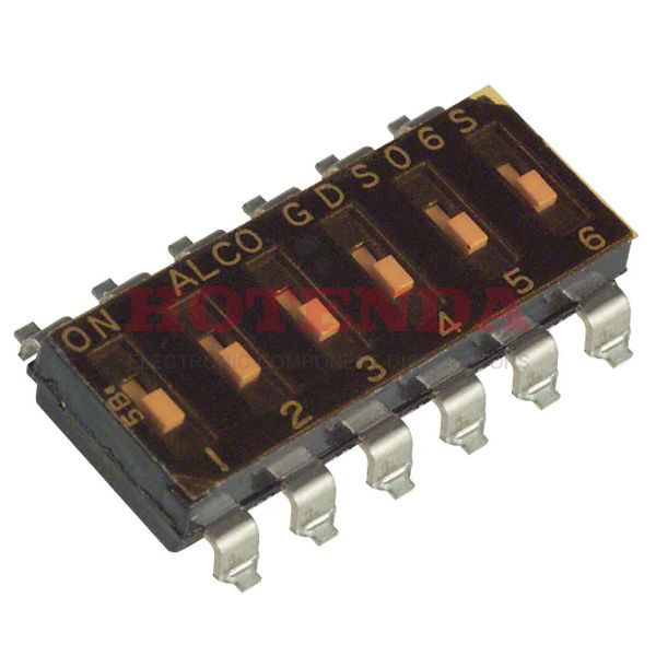 1-1825006-1 - Switch DIP ON OFF SPST 6 Flush Slide 0.025A 24VDC Gull Wing 2.54mm SMD T/R