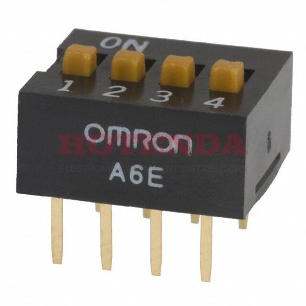 A6E-4104 - OMRON ELECTRONIC COMPONENTS A6E-4104 DIP / SIP Switch, A6E Series, SPST, DIP Unsealed, Through Hole, 25 mA, 24 VDC