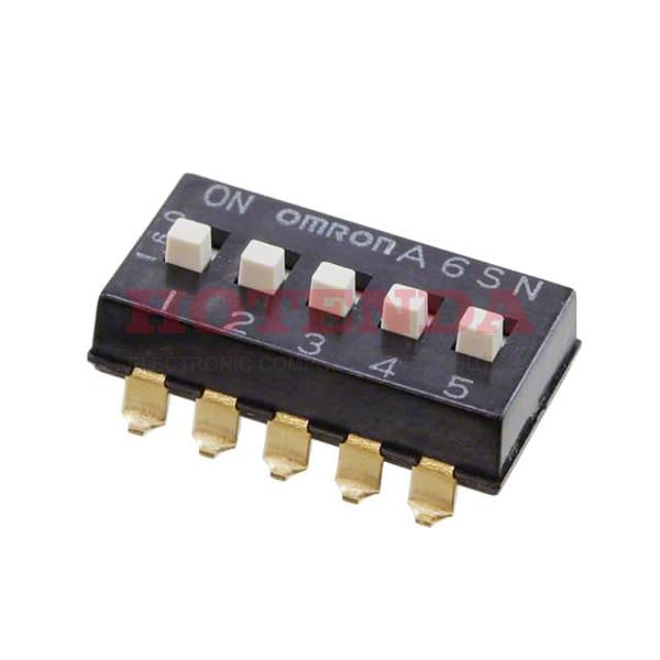 A6SN-5104 - DIP Switches / SIP Switches 5P Knife-Edge, 2.3mm Slide SMT Raised-Act