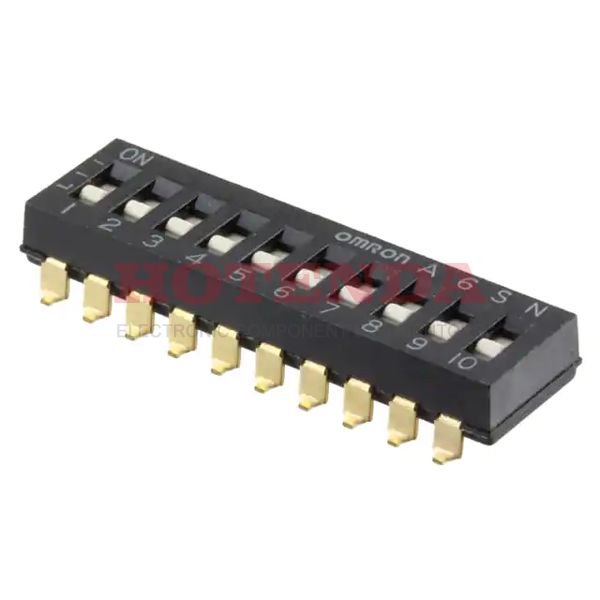 A6S-0101 - Switch DIP OFF ON SPST 10 Flush Slide 0.025A 24VDC Gull Wing 1000Cycles 2.54mm SMD Stick
