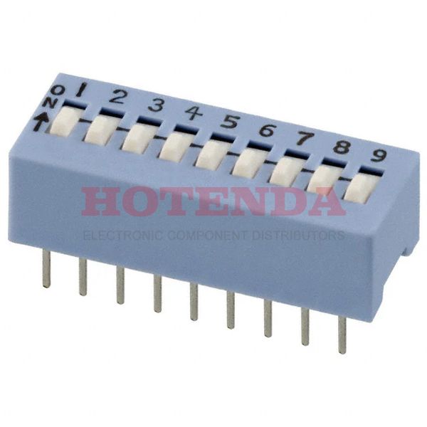 206-9S - Switch DIP OFF ON SPST 9 Raised Slide 0.05A 24VDC PC Pins 2.54mm Thru-Hole Tube