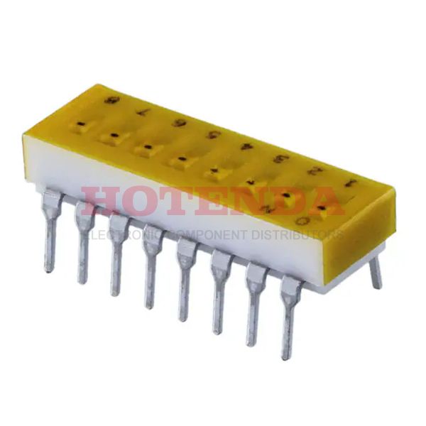 90B08SLT - Switch DIP ON OFF SPST 8 Recessed Slide 0.15A 30VDC PC Pins 2000Cycles/SwitchCycles 2.54mm Thru-Hole Tube