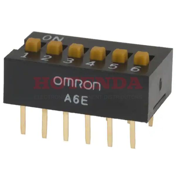 A6E-6104 - OMRON ELECTRONIC COMPONENTS A6E-6104 DIP / SIP Switch, A6E Series, SPST, DIP Unsealed, Through Hole, 25 mA, 24 VDC