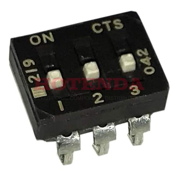 219-3MSJRF - Switch DIP OFF ON SPST 3 Extended Slide 0.1A 20VDC J-Bend SMD T/R