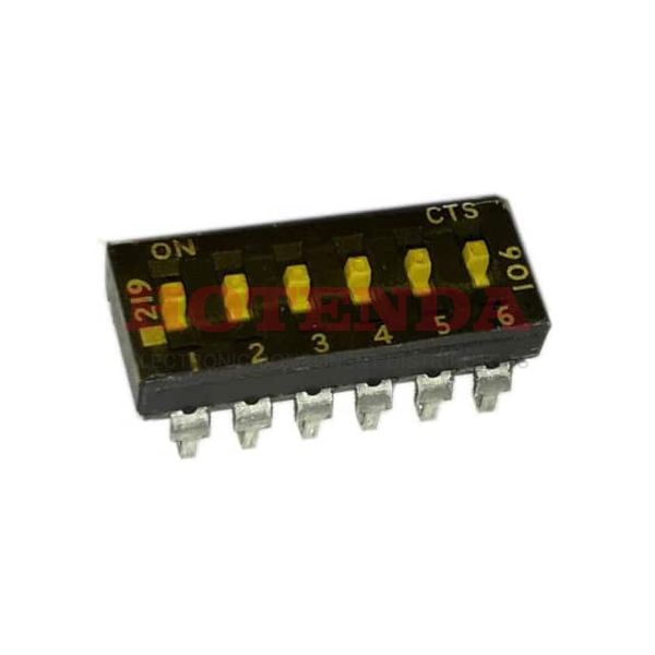 219-6MSTJ - Switch DIP ON OFF SPST 6 Raised Slide 0.1A 20VDC J-Bend 2.54mm SMD Tube