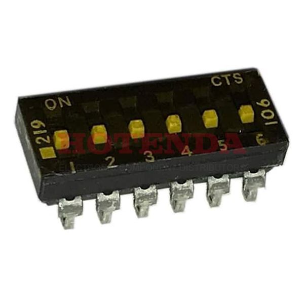 219-6MSTJRF - Switch DIP OFF ON SPST 6 Extended Slide 0.1A 20VDC J-Bend SMD T/R