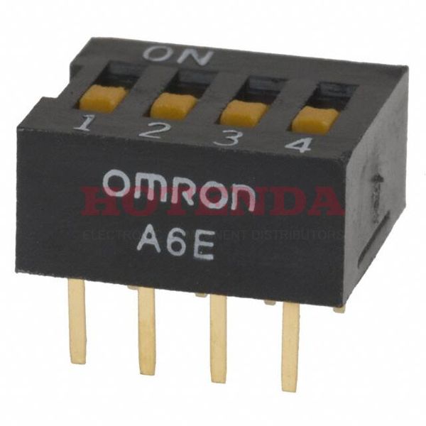 A6E-4101 - OMRON ELECTRONIC COMPONENTS A6E-4101 DIP / SIP Switch, A6E Series, SPST, DIP Unsealed, Through Hole, 25 mA, 24 VDC