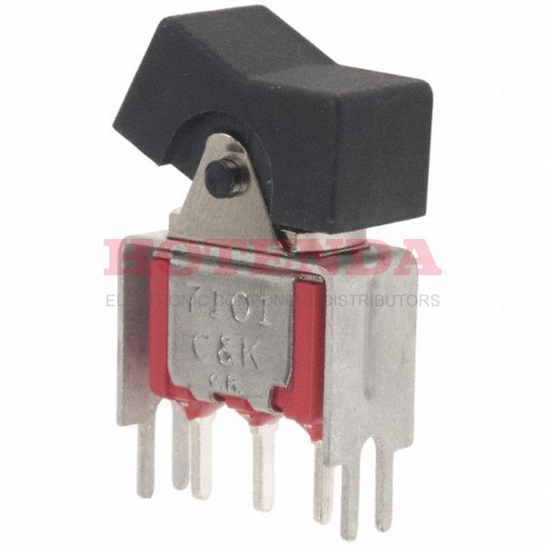7101J1V3QE2 - Rocker Switch, Straight, Spdt, On-On, Pc Tail Terminal, Rocker, Pcb Hole Count: 7