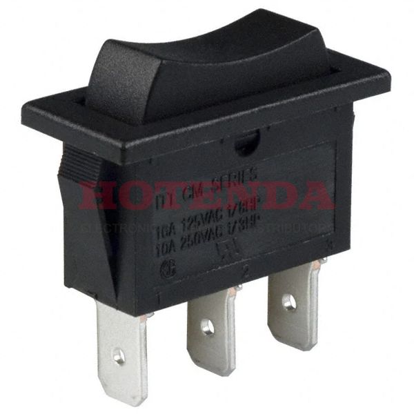 CM107J12S205QA - Switch Rocker ON OFF Mom SPDT Quick Connect Curved Rocker 16A 250VAC 248.57VA Bulk