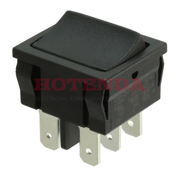 D201J12S205QA - Switch Rocker ON None ON DPDT Quick Connect Curved Rocker 4A 250VAC 30VDC