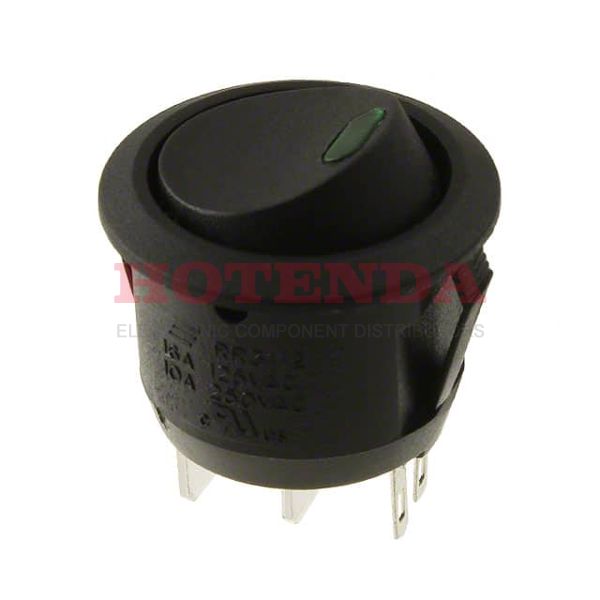 RR3112LBLKBLKGRNEF3 - SWITCH ROCKER SPST 16A 125V
