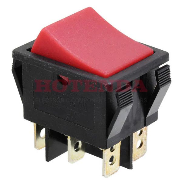 R5CBLKREDEF0 - Rocker Switches 15A 250V DPDT On-OnNo Lamp