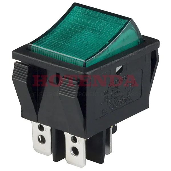 R5BBLKGRNIF1 - Illuminated Rocker Switches 15A 250V DPST On-OffNeon Bulb