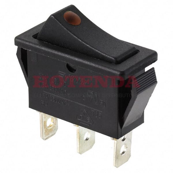 R4BBLKBLKYELEF1 - Rocker Switches 15A 250V SPST On-(Off) Neon Bulb