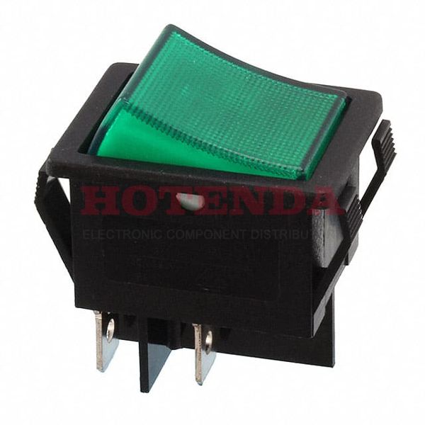 R5BBLKGRNEF3 - Illuminated Rocker Switches 15A 250V DPST On-OffIncandescent