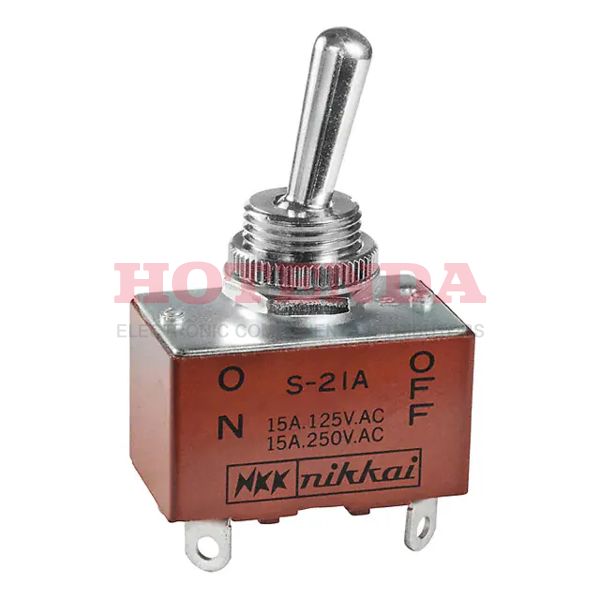 S21A - Switch Toggle ON None OFF DPST Round Lever Solder Lug 15A 250VAC 30VDC Panel Mount with Threads