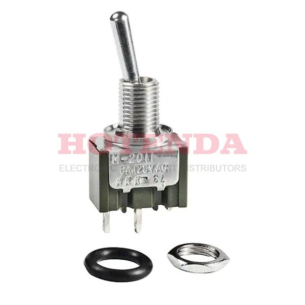 M2011SD3W01 - Switch Toggle ON None OFF SPST Small Bat Lever Solder Lug 6A 250VAC 30VDC Panel Mount with Threads