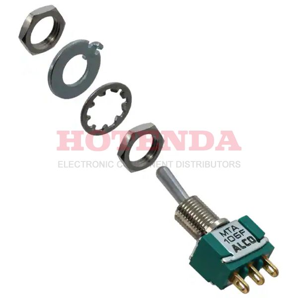 MTA106E - Switch Toggle ON OFF ON SPDT Long Bat Lever Wire Lug 6A 250VAC 28VDC Panel Mount with Threads