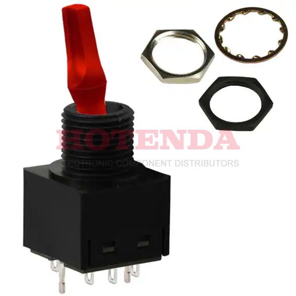 TL22DCAW015C - Switch Toggle ON None ON DPDT Lighted Lever Solder Lug 6A 250VAC 12VDC Panel Mount with Threads