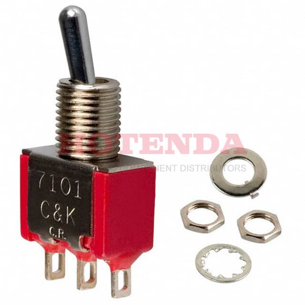 7101SYZQES - Switch Toggle ON None ON SPDT Round Lever Solder Lug 5A 250VAC 28VDC Panel Mount with Threads