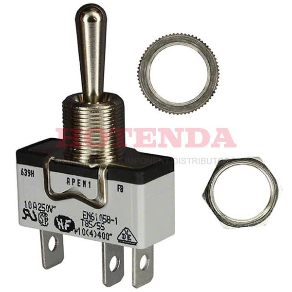 639H/2 - APEM 639H/2Toggle Switch, 600H Series, Non Illuminated, SPDT, On-Off-On, Panel, 15 A