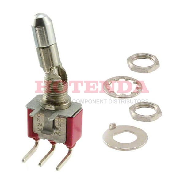 7101K2AQE - Switch Toggle ON None ON SPDT Locking Lever PC Pins 5A 250VAC 28VDC PC Mount with Bracket and Threads