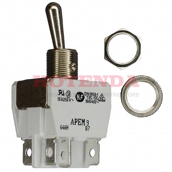646H/2 - APEM 646H/2Toggle Switch, 600H Series, Non Illuminated, DPDT, On-On, Panel, 15 A
