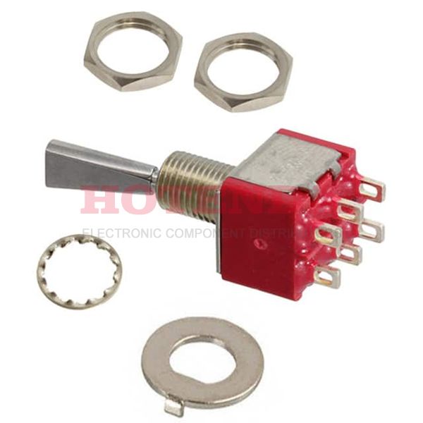 1825139-4 - Switch Toggle ON OFF ON DPDT Large Flat Lever Wire Lug 5A 250VAC 28VDC Panel Mount with Threads Bulk
