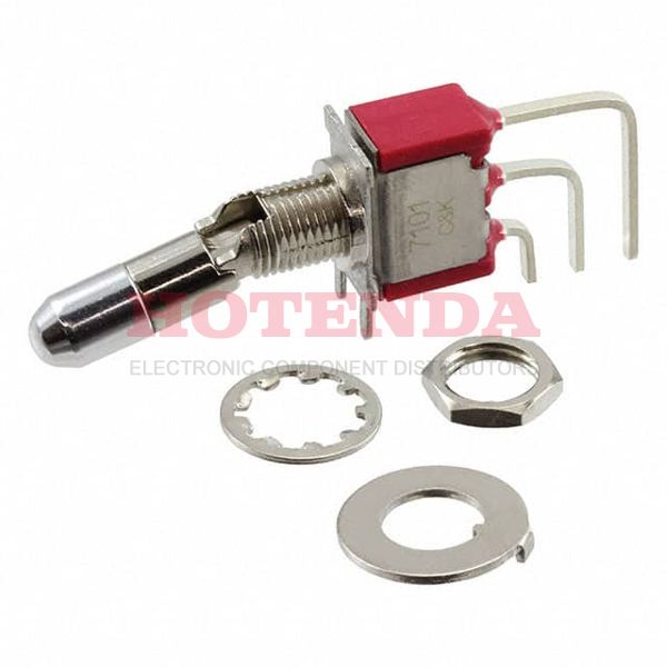 7101K2AV2QE - Switch Toggle ON None ON SPDT Locking Lever PC Pins 5A 250VAC 28VDC PC Mount with Bracket and Threads