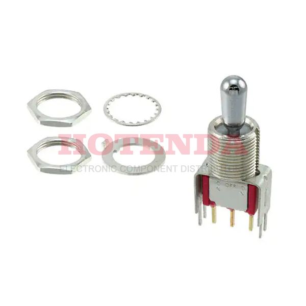 7103T1CWCBE - Switch Toggle ON OFF ON SPDT Round Lever PC Pins 20VAC 20VDC 0.4VA PC Mount with Threads