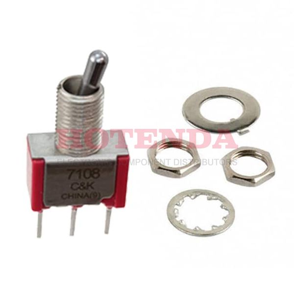 7108MYCQE - Switch Toggle ON None Mom SPDT Round Toggle PC Pins 5A 250VAC 28VDC PC Mount with Threads
