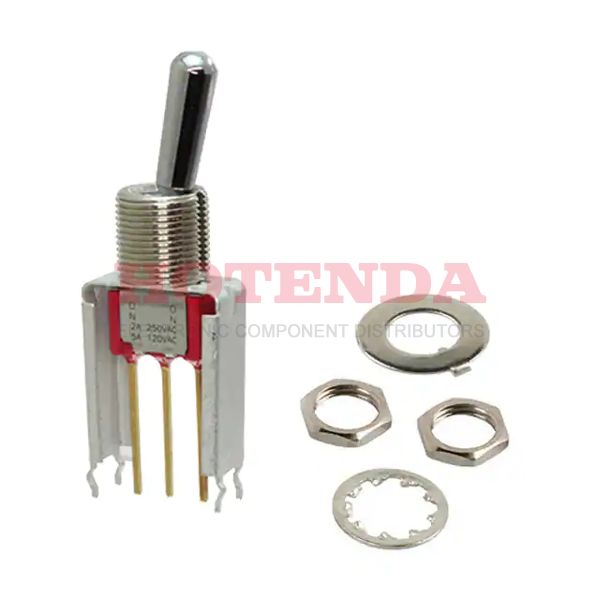 7101TCWV81GE - Switch Toggle ON None ON SPDT Round Lever PC Pins 5A 250VAC 28VDC 0.4VA PC Mount with Bracket and Threads