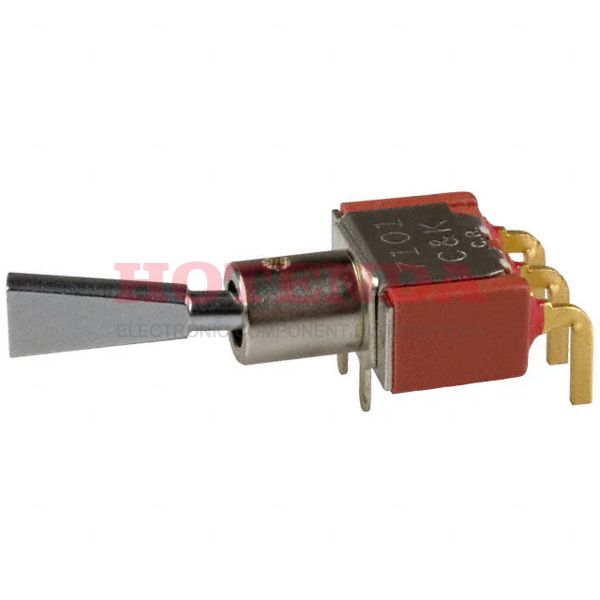 7101P3Y9A2BE - Switch Toggle ON None ON SPDT Flat Lever PC Pins 20VAC 20VDC 0.4VA PC Mount with Bracket