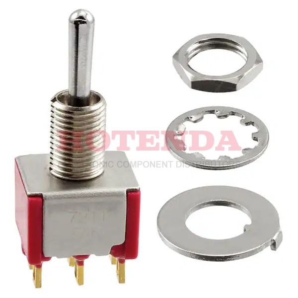 7211SYZBE - Switch Toggle ON ON ON SP3T Round Lever Solder Lug 20VAC 20VDC 0.4VA Panel Mount with Threads
