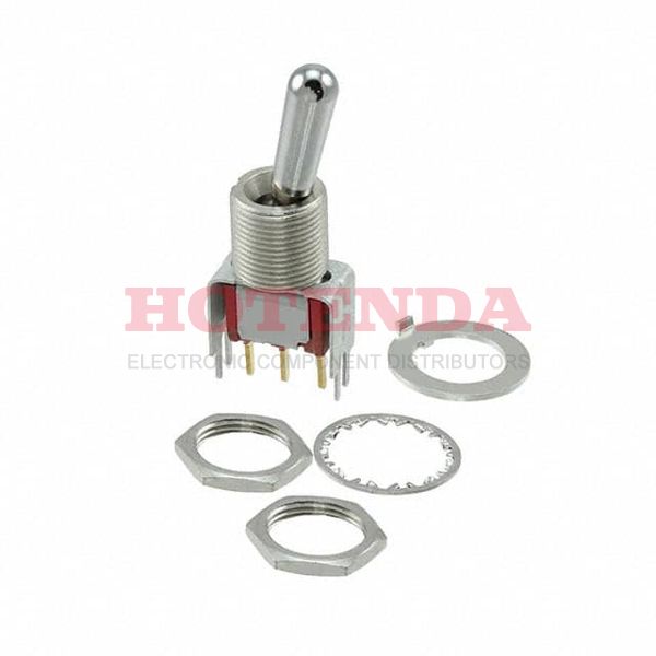 7101TV3BE - Switch Toggle ON None ON SPDT Round Lever PC Pins 20VAC 20VDC 0.4VA PC Mount with Bracket and Threads
