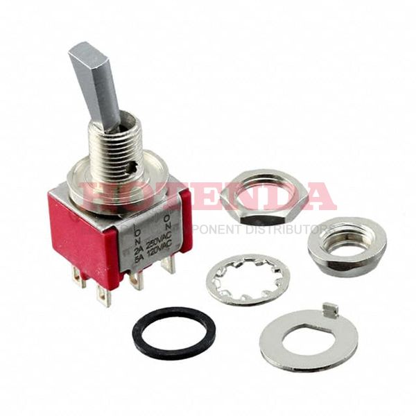 7201P3CWZQE - Switch Toggle ON None ON DPDT Flat Lever Solder Lug 5A 250VAC 28VDC Panel Mount with Threads