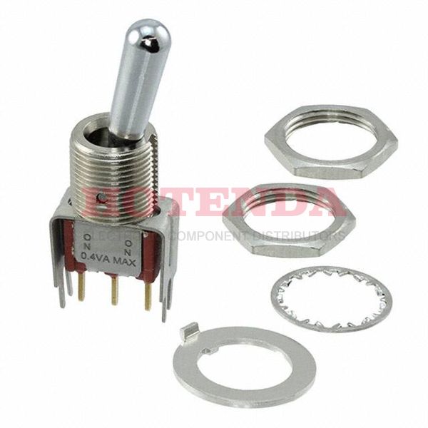 7101TPV3BE - Switch Toggle ON None ON SPDT Round Lever PC Pins 20VAC 20VDC 0.4VA PC Mount with Bracket and Threads
